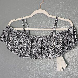 Calvin Klein swim big kids off shoulder flounce neck animal print bikini tops XL